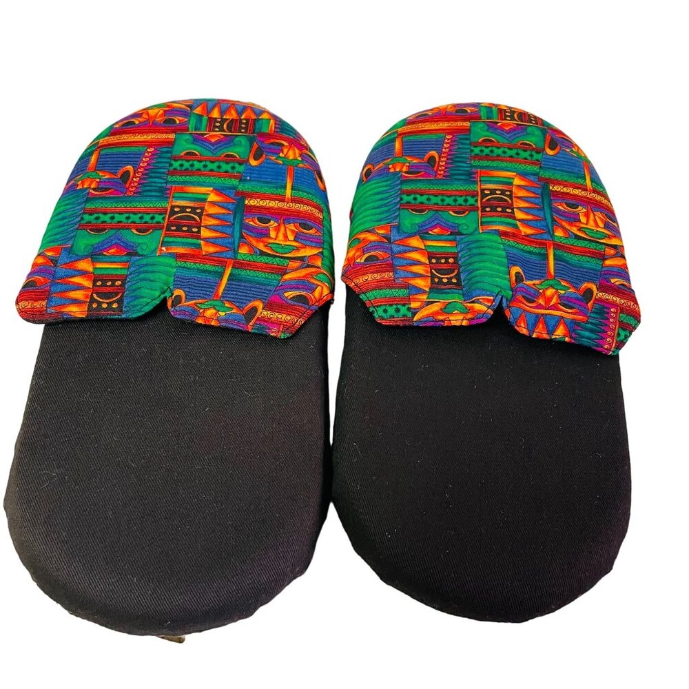 Handmade Houseโ Slippers African Print Black Sole Size Large 11"